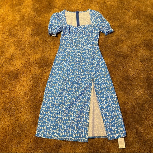 Blue Floral Dress with Puff Sleeves - Picture 1 of 6